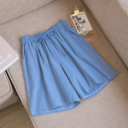 Pantalones cortos de algodón para mujer, informales, de verano, con dos bolsillos, de cintura alta, holgados, suaves y frescos.