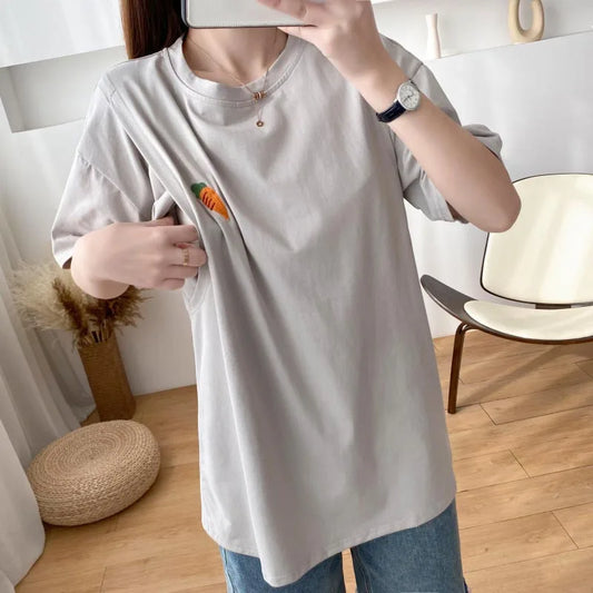Camiseta de maternidad para lactancia, 98 % algodón, para embarazadas, verano