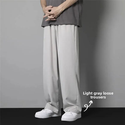 Pantalones de verano de seda de hielo para hombre, finos, holgados, de pierna recta, deportivos, de secado rápido, informales, de pierna ancha y largos, para estudiantes