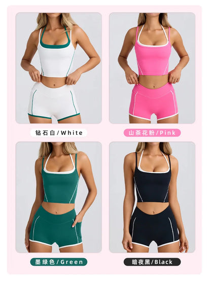 Ropa interior deportiva, chaleco, pantalones cortos, sujetador con tirantes, espalda descubierta, pilates, ajustado, elástico, para fitness, correr, yoga, conjunto de ropa para mujer