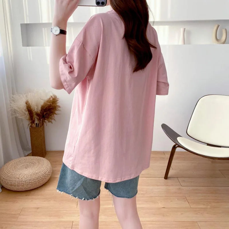 Camiseta de maternidad para lactancia, 98 % algodón, para embarazadas, verano
