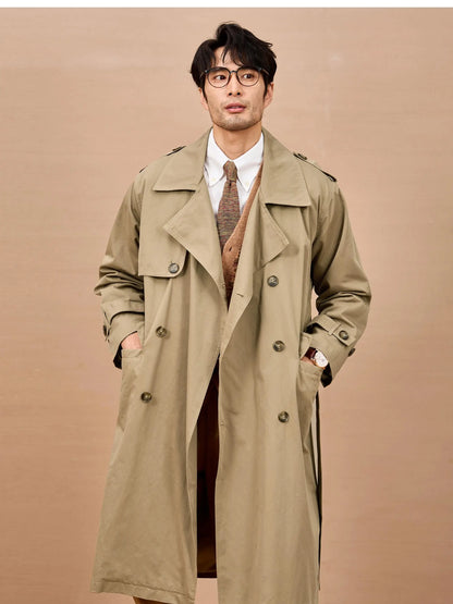 Gabardina larga negra y caqui de Mauroicardi para hombre, primavera/otoño, con hombreras, doble botonadura, estilo británico elegante, moda 2025