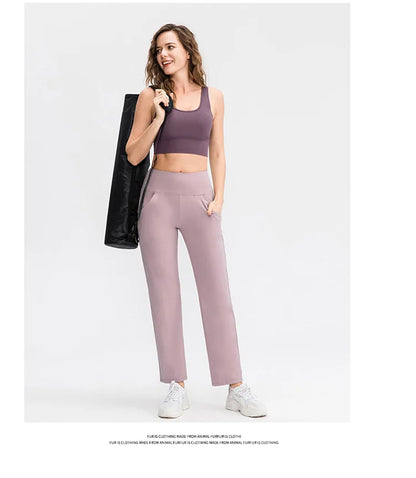 Pantalones deportivos para mujer, estilo casual, para yoga, holgados, de talle alto, elásticos, para entrenamiento físico, rectos, para correr, Yu02334