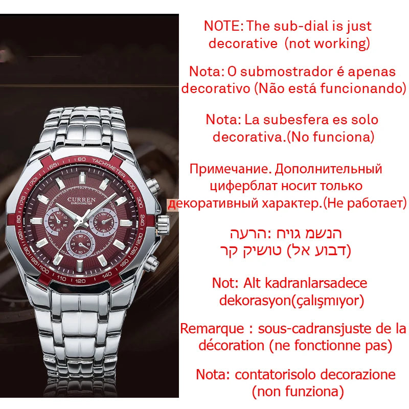 CURREN - Reloj deportivo militar de lujo para hombre, de cuarzo, de acero completo, resistente al agua, para negocios, masculino