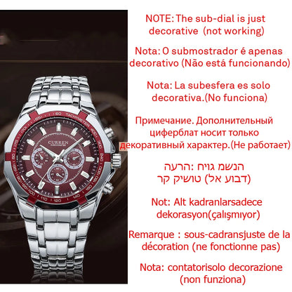 CURREN - Reloj deportivo militar de lujo para hombre, de cuarzo, de acero completo, resistente al agua, para negocios, masculino