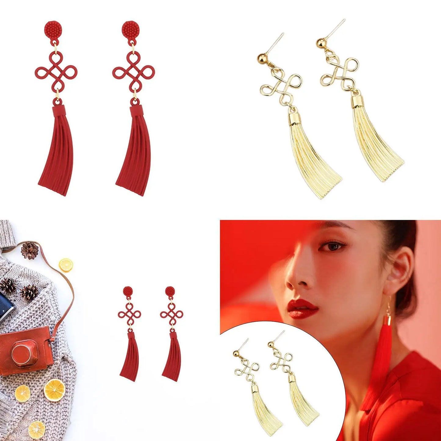 Pendientes con nudo chino, pendientes con dijes para celebraciones de aniversario y festividades.
