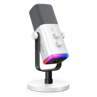 Micrófono dinámico FIFINE USB/XLR con botón de silencio táctil, conector para auriculares, controles de E/S, para mezclador de PC PS5/4, micrófono para juegos Ampligame AM8