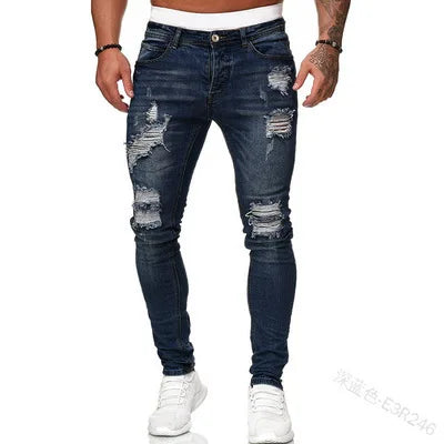 Pantalones vaqueros negros de hombre, corte ajustado, color gris, estilo casual, ajustados, estilo hip hop, urbano, de algodón.