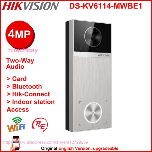 ¡Nuevo! Timbre inteligente Hikvision DS-KV6114-MWBE1 de 4 MP con tarjeta Bluetooth y aplicación Hik-Connect. Estación interior con acceso PoE y WiFi.