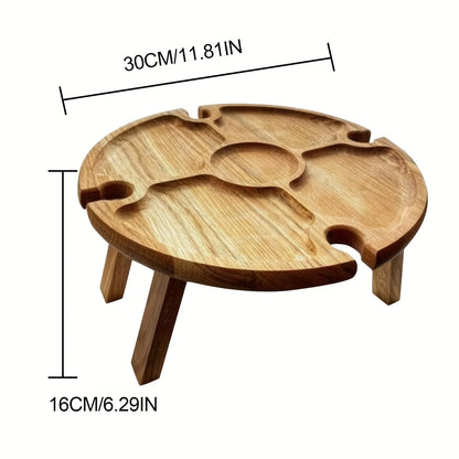 Mesa de picnic plegable de madera para exteriores 2 en 1 con portavasos de vidrio, plato de fruta redondo portátil, escritorio plegable para playa y jardín.