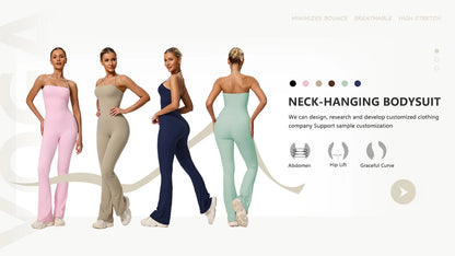 Ctenkevet - Mono de yoga sin mangas para mujer, mono acampanado para gimnasio, ropa deportiva sin espalda y con cuello colgante para mujer