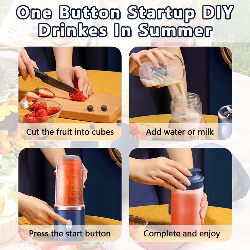 Licuadora portátil multifunción de 2 tazas, con 6 cuchillas, mini licuadora de hielo y extractor de jugo inalámbrico con carga USB.
