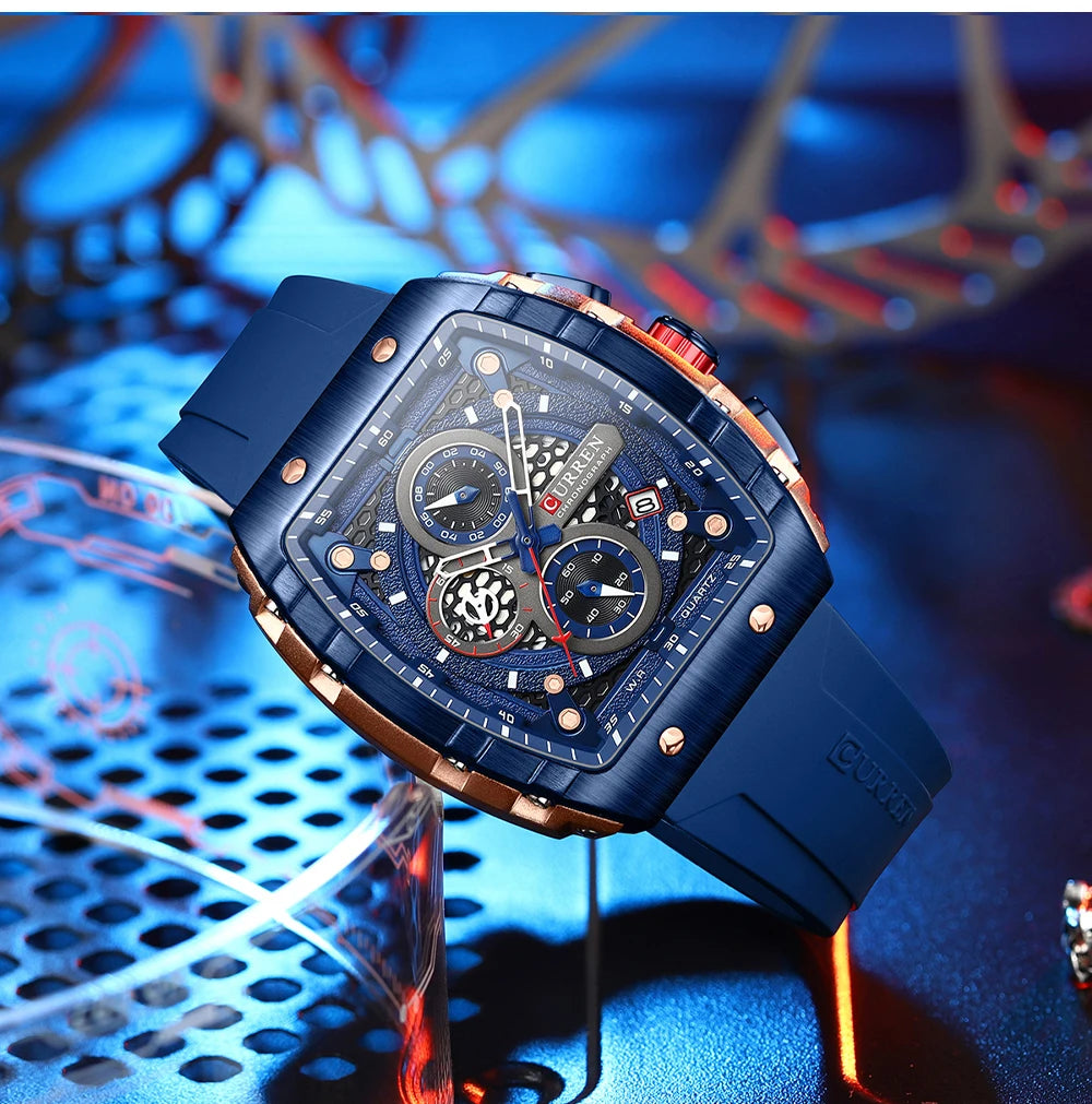 Relojes CURREN de primera marca para hombre, reloj de pulsera de cuarzo cuadrado de lujo, reloj cronógrafo luminoso resistente al agua para hombre, reloj con fecha
