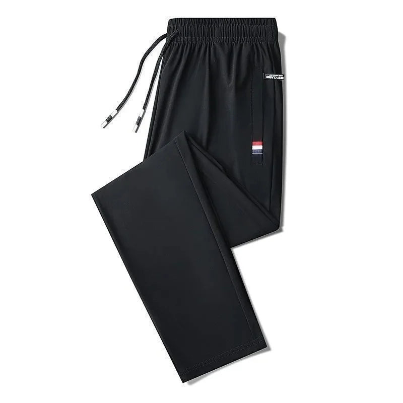 Pantalones deportivos de seda de hielo para hombre, de verano, finos, elásticos, sueltos, informales, transpirables, para correr al aire libre, pantalones largos, talla grande