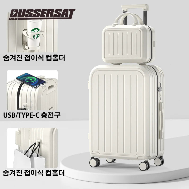 Maleta de 20, 22, 24, 26 y 28 pulgadas con ruedas y portavasos, ideal para viajes de negocios.