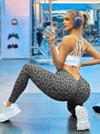 Leggings de nailon para gimnasio, yoga, espalda en V, efecto push-up en glúteos, ciclismo, fitness, ropa deportiva para entrenamiento.