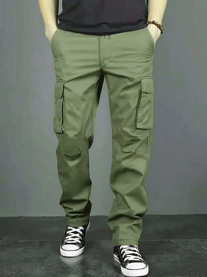 Pantalones de trabajo informales para hombre, con múltiples bolsillos, corte holgado y cintura ajustable con cordón, ideales para senderismo, pesca y actividades al aire libre.