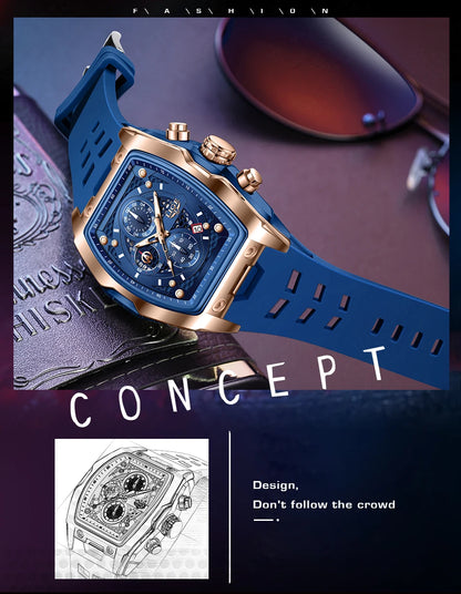 LIGE Reloj de pulsera de cuarzo para hombre, de lujo, resistente al agua, luminoso, cronógrafo, fecha, deportivo, de silicona, con caja