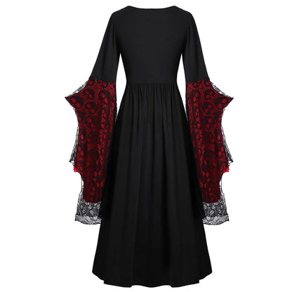 Vintage Halloween Cosplay Costume Witch Vampire Gothic Dress Ghost Dresses Up Party Printed Medieval Ghost Bride Female Clothes
