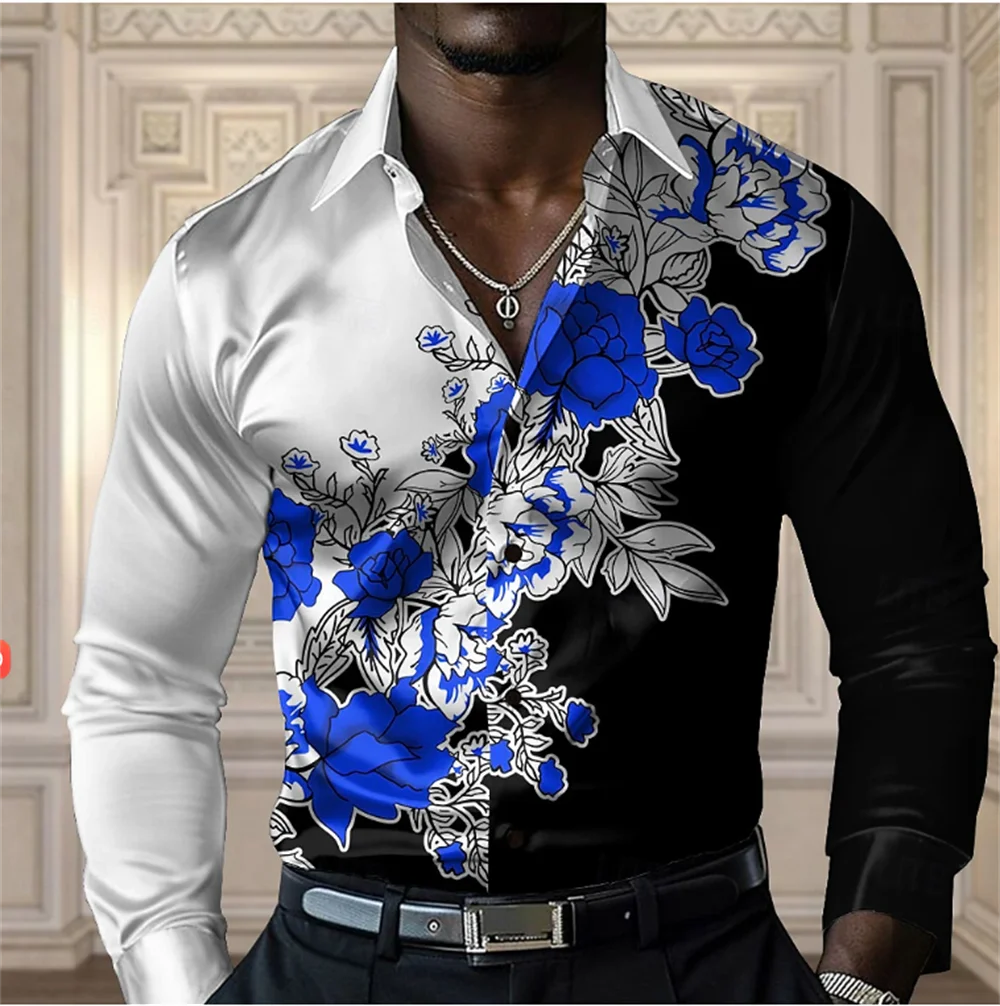 2025 Men's Printed Casual Comfortable Button Long Sleeve Shirt Party Gift Four Seasons Collar High Quality Shirt