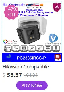 Cámara IP panorámica 4K de 8 MP y 180° compatible con Hikvision, con infrarrojos y ColorVu, audio bidireccional, detección de presencia humana, ranura para tarjeta SD, Plug &amp; Play, NVR HIK.