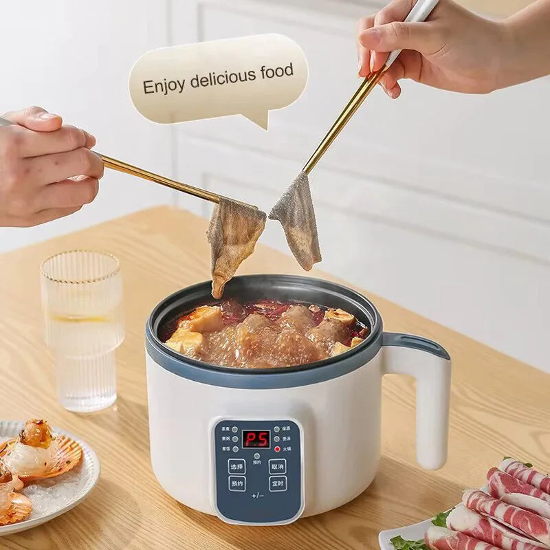 Máquina de cocina eléctrica doméstica para 1-2 personas, olla caliente, estofado, huevos, sopa, sartén antiadherente, olla arrocera eléctrica multifunción