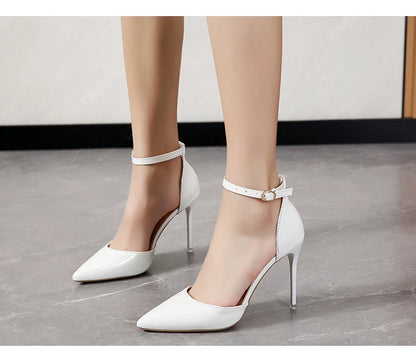 Super Big Size 45 High Stiletto Heel Women Sandals Crystals Buckle Strap Pointed Toe Fashion 10cm/3.94inch Thin Heel Pimp