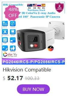 Cámara IP panorámica 4K de 8 MP y 180° compatible con Hikvision, con infrarrojos y ColorVu, audio bidireccional, detección de presencia humana, ranura para tarjeta SD, Plug &amp; Play, NVR HIK.