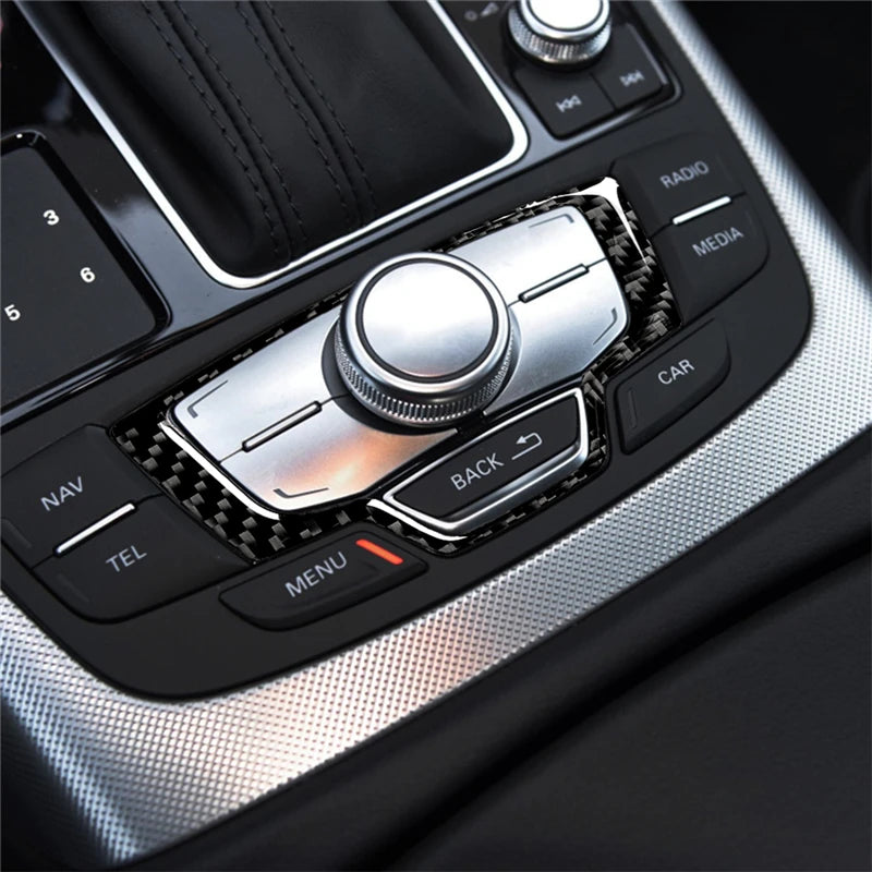 Accesorios decorativos para el interior del coche Audi A6 A7 2012 2013 2014 2015 2016 2017 2018, pegatinas negras de fibra de carbono, embellecedor de cubierta.