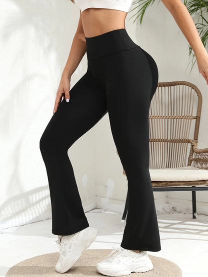 Pantalones acampanados para mujer, leggings de yoga de talle alto, elásticos, con botón de campana y pierna ancha.