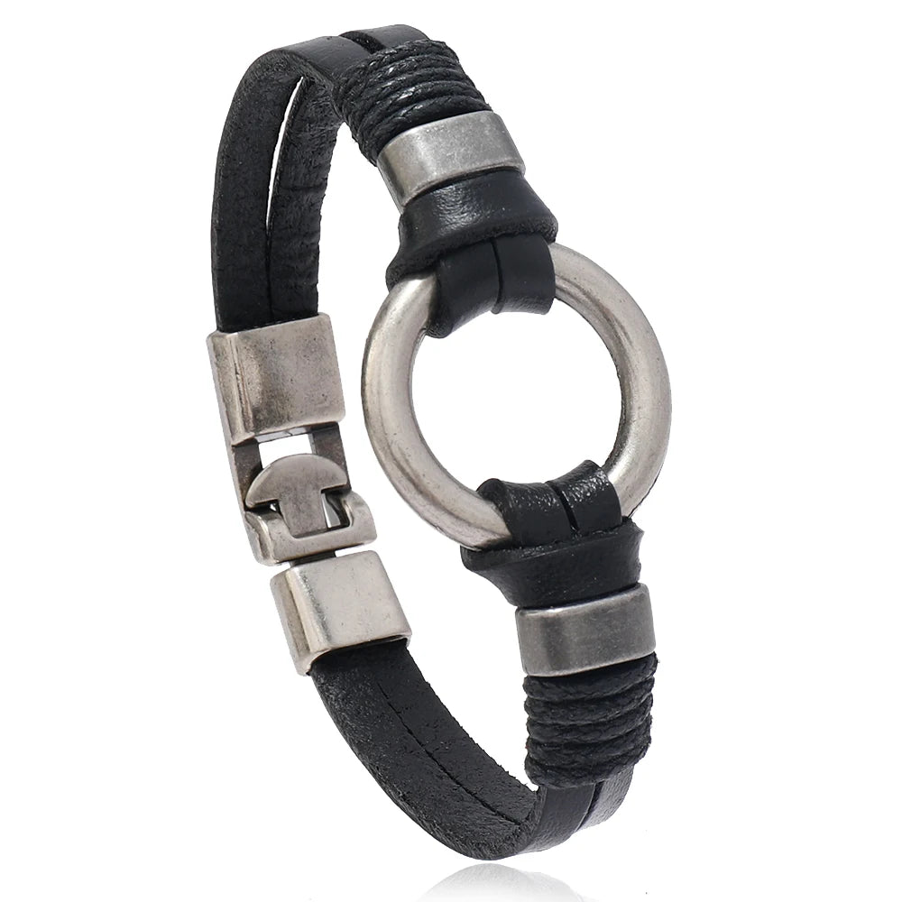 Pulsera de cuero genuino hecha a mano para hombres y mujeres, pulsera sencilla