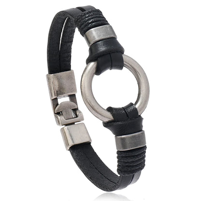 Pulsera de cuero genuino hecha a mano para hombres y mujeres, pulsera sencilla