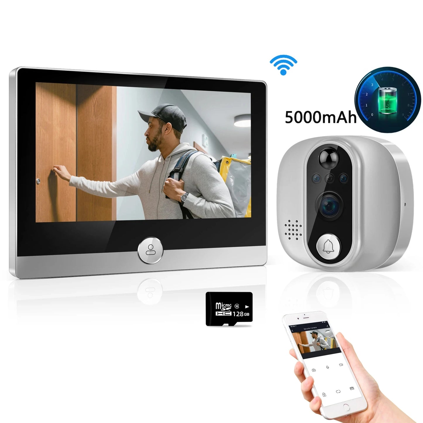 KUXA 4.3 Inch 1080P/158° Wifi Smart Door Bell Camera Tuya Video Door Peepholes PIR Movement Detection Eye Wireless Doorbell