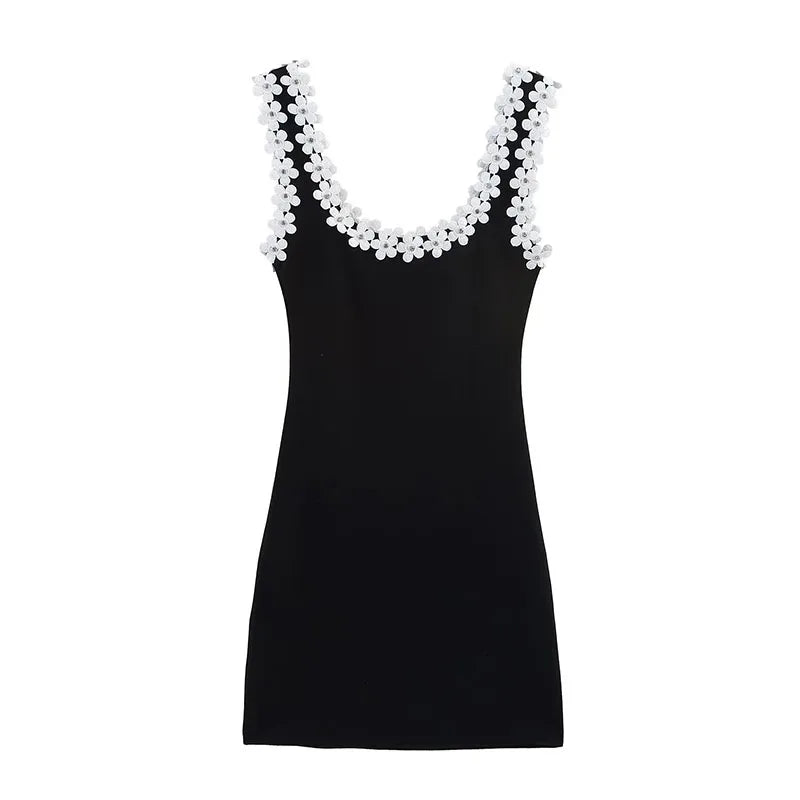 Vestido de verano sexy y ajustado para mujer HH, 2 colores lisos, cuello cuadrado, sin mangas, espalda descubierta, decoración floral.