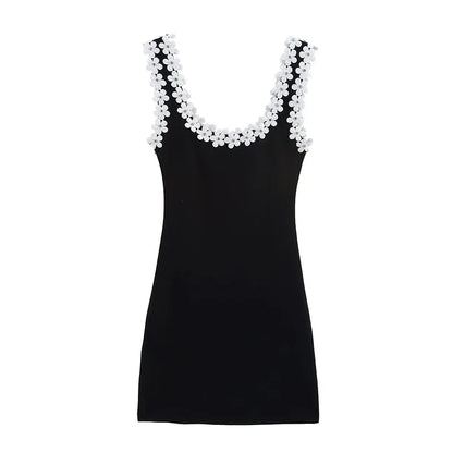 Vestido de verano sexy y ajustado para mujer HH, 2 colores lisos, cuello cuadrado, sin mangas, espalda descubierta, decoración floral.