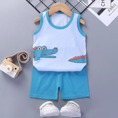 Conjuntos para niños, ropa para niños, chaleco, traje de verano para niñas, ropa para bebés, camisetas de algodón, pantalones cortos, camiseta sin mangas