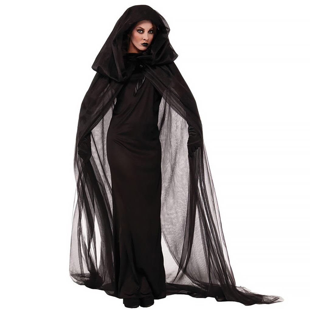 Horror Cosplay Witch Women Scary Zombie Vampire Halloween Carnival Costume Spooky Ghost Medieval Hooded Cape Day of The Dead