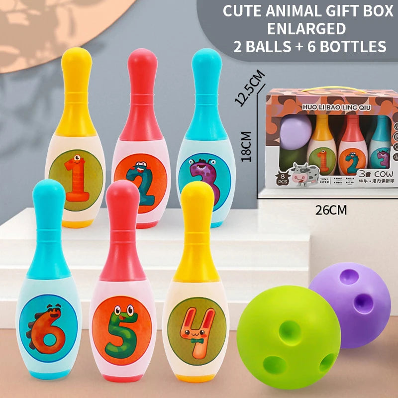 Juego de bolos, juguetes educativos para niños pequeños, aprendizaje de números de animales, juegos deportivos para interiores y exteriores, juguetes para niños, regalo para bebés