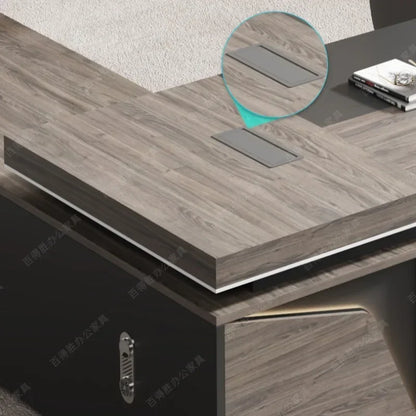Organizador de escritorio de oficina vintage de lujo ligero en forma de L, escritorios de computadora de madera oscura de mediados de siglo, muebles de oficina Work Art Bureau Meuble