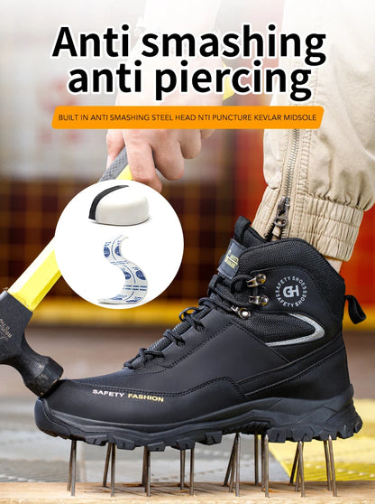 Zapatos de seguridad para hombre con puntera de acero, botas impermeables, a prueba de pinchazos y antigolpes, zapatillas de trabajo para exteriores, zapatos de construcción.
