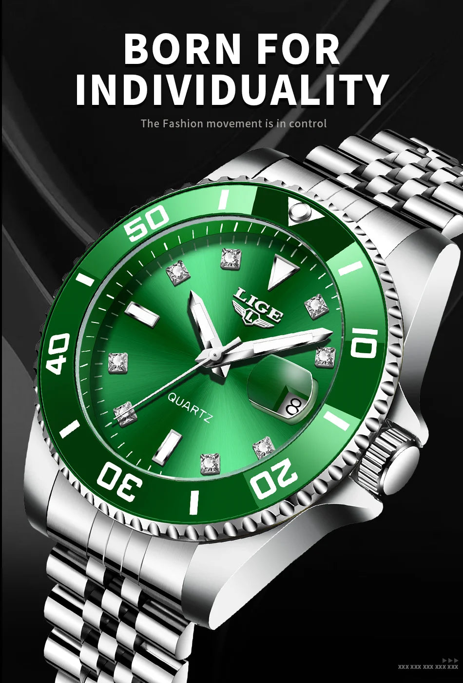 Reloj de lujo LIGE para hombre, reloj de cuarzo con esfera engastada de diamantes, resistente al agua, calendario, mariposa, doble cierre, acero inoxidable.