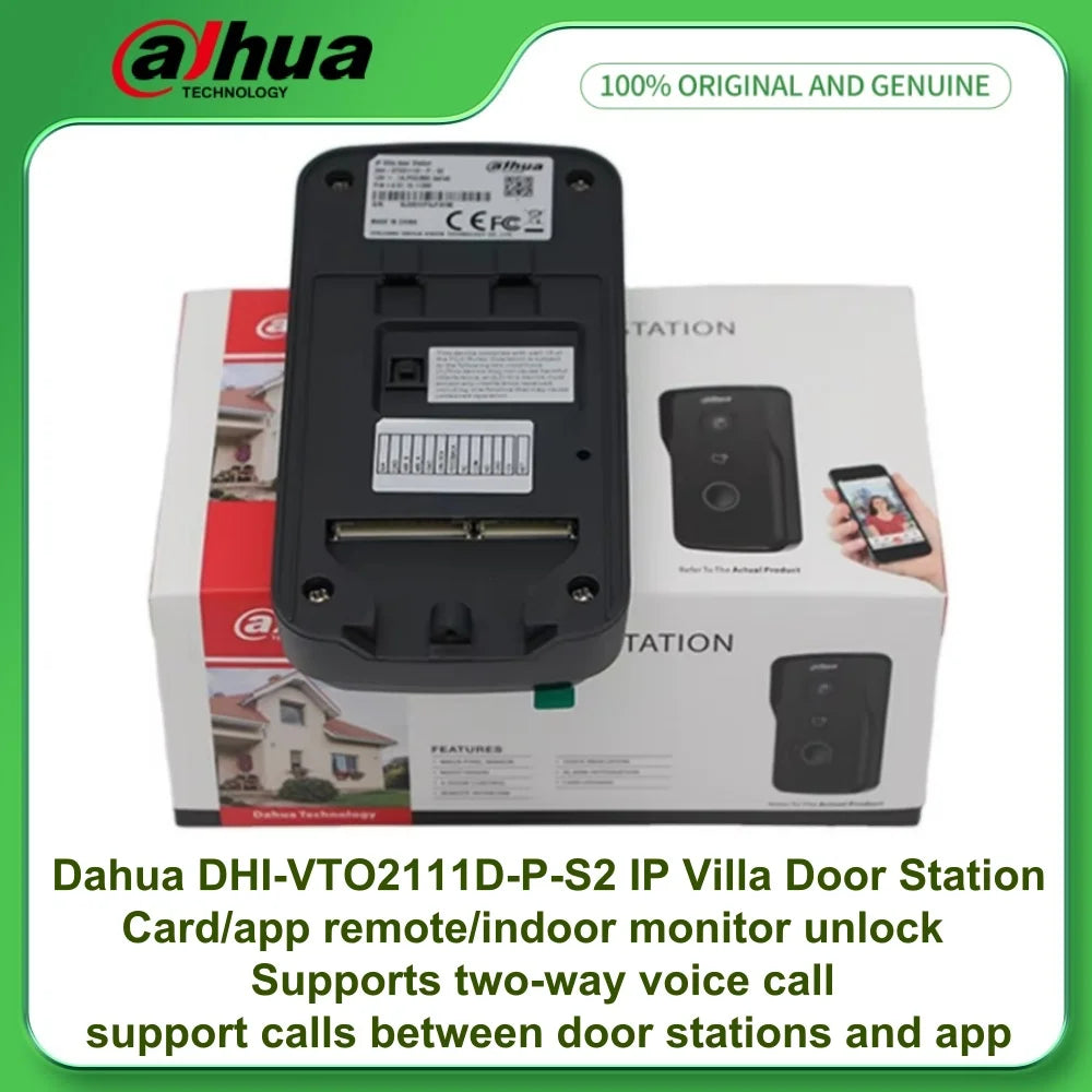 Portero automático IP Dahua DHI-VTO2111D-P-S2 para villas con llamada de voz bidireccional, alarma antisabotaje, alimentación PoE, dos cerraduras y cámara de alta definición.