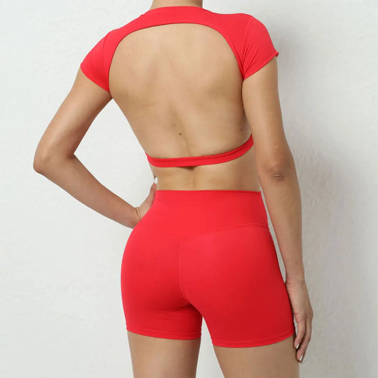 Conjuntos de yoga, conjuntos de entrenamiento para mujer, ropa de 2 piezas, trajes de gimnasio, deportes, mangas cortas, pantalones cortos de cintura alta, conjuntos de fitness para correr
