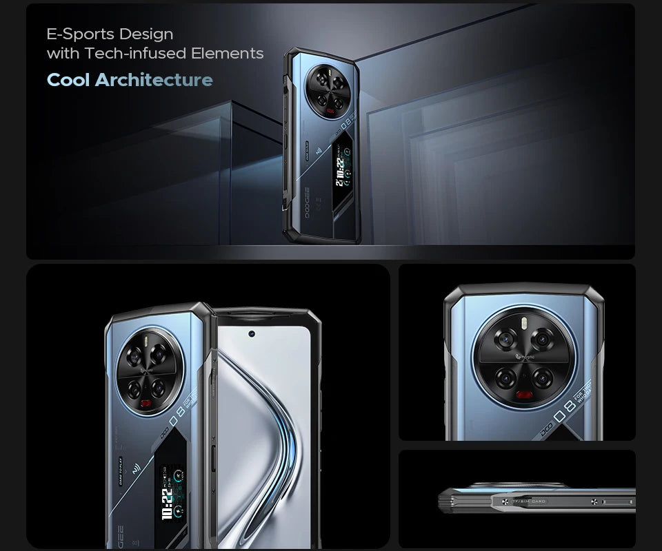 Teléfono robusto DOOGEE V40 Pro 5G versión global, pantalla de 6,78", 16 GB + 512 GB, dimensiones 7300, cámara con IA de 200 MP, 8680 mAh, cargador rápido de 33 W.