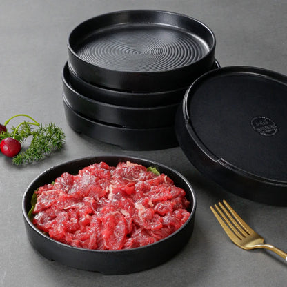 Plato de melamina negro para cena, sartenes de sushi gruesas, platos de barbacoa de porcelana de imitación, bandeja para servir comida en casa, vajilla para el hogar.