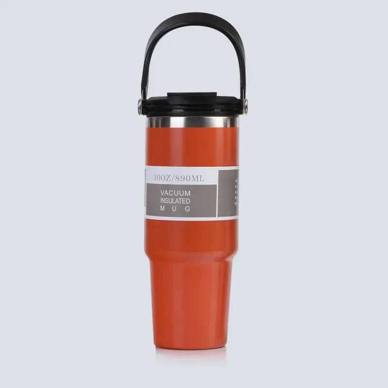 Vaso portátil de acero inoxidable de 30 oz con aislamiento para coche, con pajita y doble pajita para bebidas frías, ideal para usar en el vehículo.