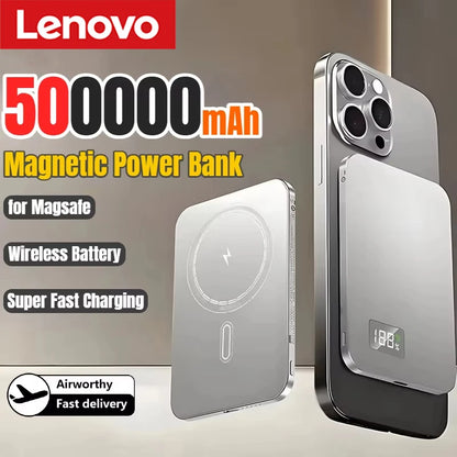 Batería externa magnética portátil Lenovo de 500.000 mAh, inalámbrica, PD22,5 W, carga rápida, compatible con Magsafe para iPhone y Samsung.