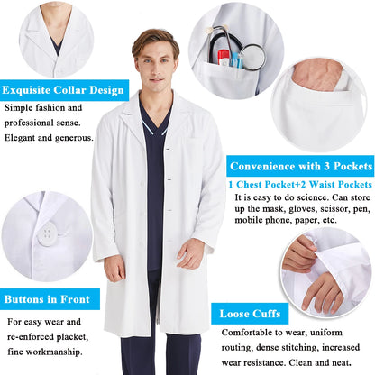 Bata médica blanca de algodón para mujer y hombre, bata de laboratorio para científicos, bata de médico, bata de laboratorio para hospital, estudiantes, escuela, cosplay, bata de comida