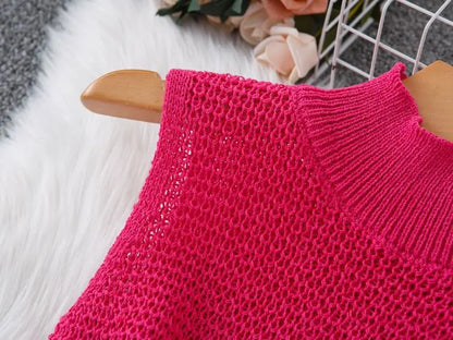 Vestido corto de punto con borlas, cuello redondo, sin mangas, con detalle calado de ganchillo y elástico, estilo ajustado, ideal para la playa o para usar a diario.