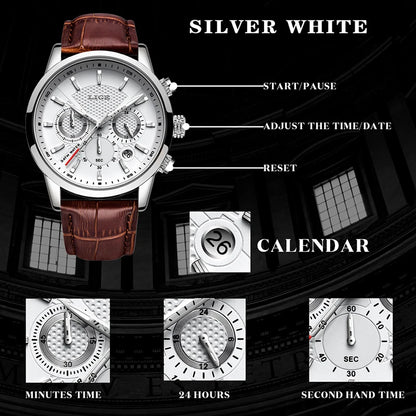 LIGE 2024 Reloj de lujo para hombre, reloj de cuarzo informal de negocios, reloj de pulsera de cuero a la moda para hombre, reloj impermeable para hombre
